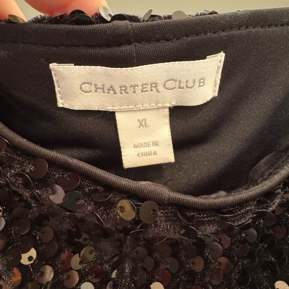 Charter Club Black Sequin Women's Pants, elastic waist, size XL - Picture 2 of 5